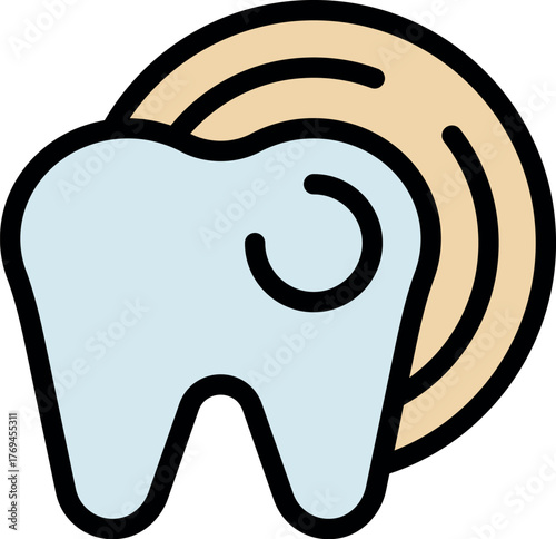 Tooth being cleaned with dental floss removing food debris for healthy hygiene