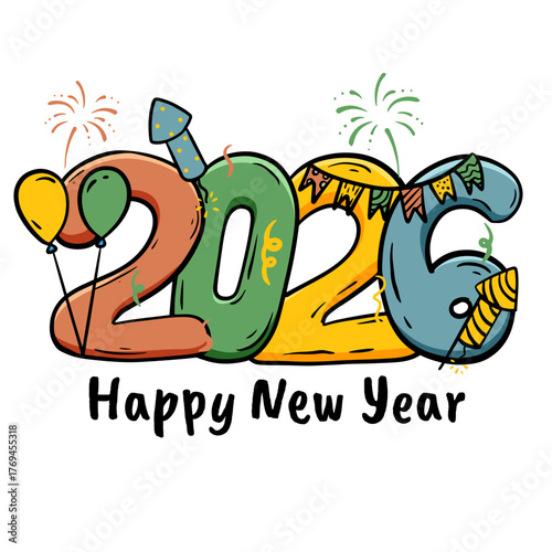 hand drawn Cheerful happy new year 2026 celebration design