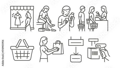 Series of images of people shopping in a store