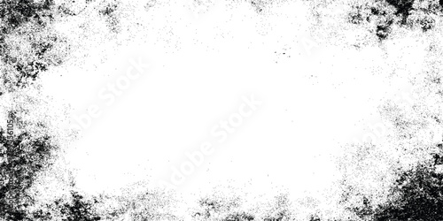 Grunge speckled border frame with black ink splatter on white background, distressed texture with copy space for design.