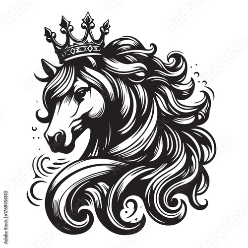 black and white horse wearing crown logo vector