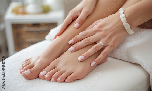 Manicured Hands and Feet on Spa Towel, Elegant Selfcare Still Life