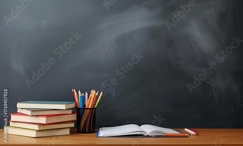 Study Desk with Books and Colored Pencils – Creative Classroom Still Life