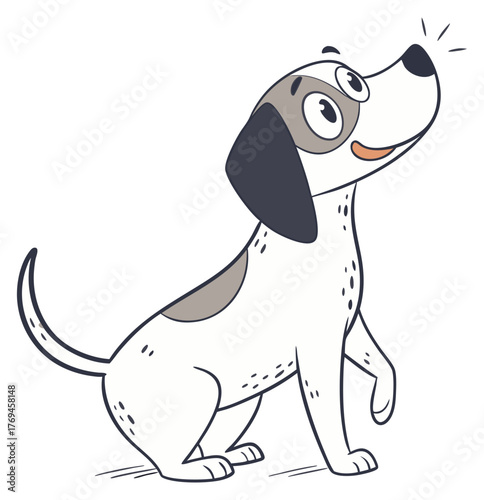Sweet happy spotted cartoon dog looking up and sniffing the air Isolated transparent background ( include cut-out PNG file )
