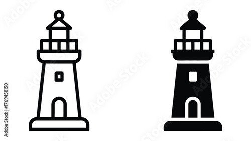 Vector art of Lighthouse icon set, featuring a simple and clean design suitable for various navigational and maritime applications