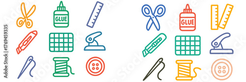 Crafting tools and materials arranged in a colorful flat lay display for creative projects during afternoon crafting session