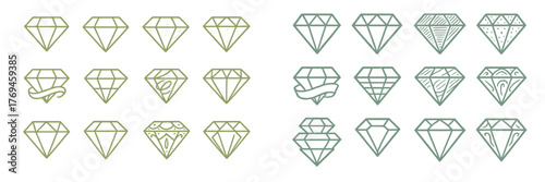 Different styles of diamond shapes drawn in various designs and patterns on a white background
