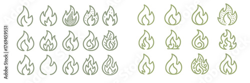 Collection of various flame designs in simple, hand-drawn style for creative projects and graphic design use