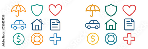 Various symbols representing protection, love, and assets in a clear and colorful layout suitable for illustrations or educational materials