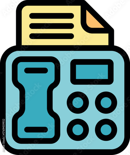 Fax machine is printing a document, featuring a display and buttons for operation