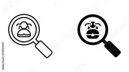 Vector art of Magnifying glass with bug icon symbol for pest control, insect inspection, and entomology research