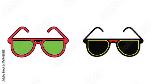 Vector art of Two pairs of stylish sunglasses, featuring colorful frames and lenses for a trendy and fashionable look
