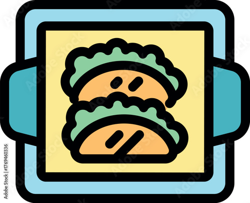 Two empanadas topped with herbs are baking in a square pan, representing latin american cuisine