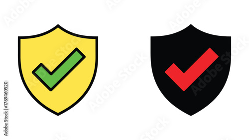 Free Download Vector art of Two shields, one yellow with a green checkmark, the other black with a red checkmark, symbolizing security and validation - GFXLoad