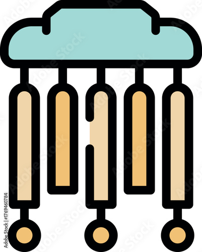 Five chimes hanging from a cloud shaped support, creating a soothing atmosphere