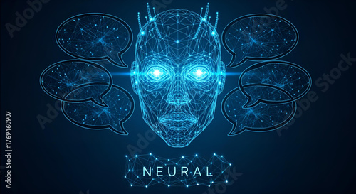 Neural network artificial intelligence technology digital concept face