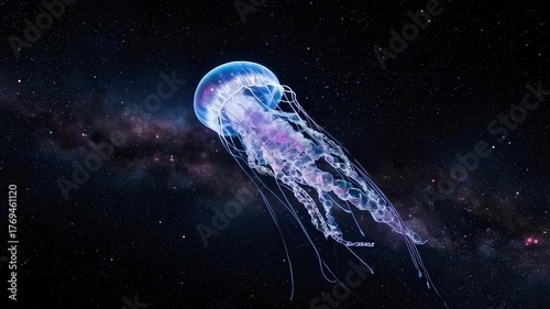A luminous jellyfish gracefully gliding through the vastness of space, captivating viewers with its ethereal beauty