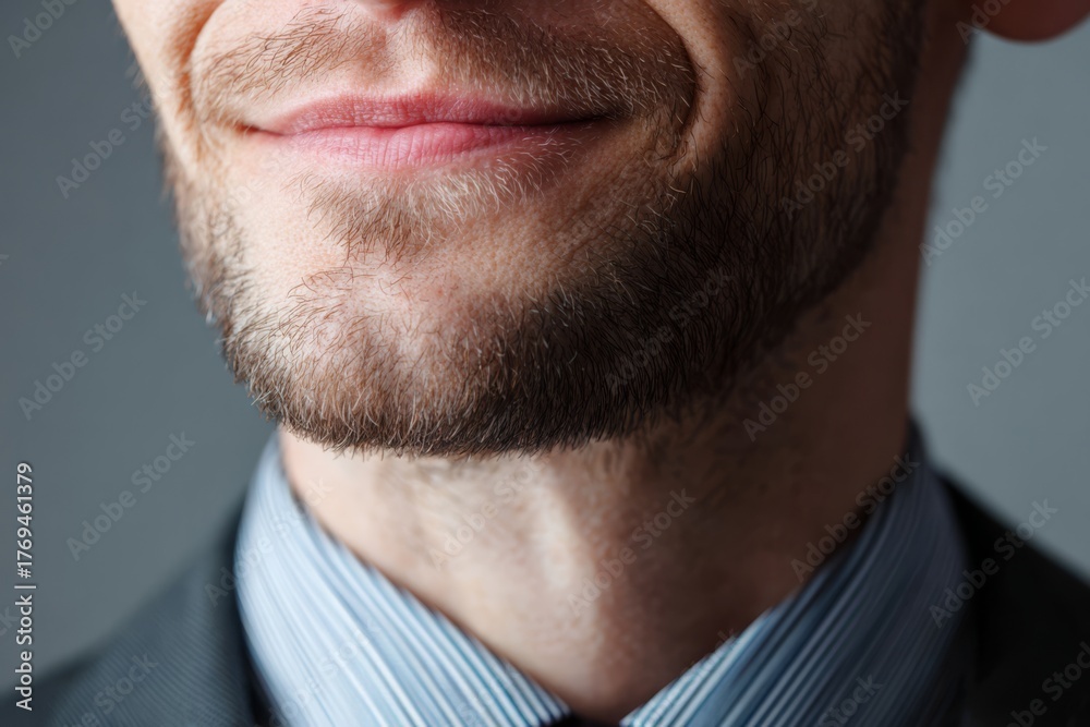 Obraz premium Businessman with a half-smile and raised chin, expressing confidence and determination.