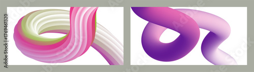 Futuristic abstract bright volumetric background. Waves, lines. Creative modern background. Set of two covers