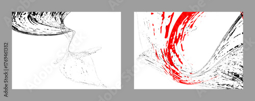 Strokes of black and red paint on a white background. Set of two templates. Graffiti element. Design template for the design of banners,  booklets, covers, magazines. EPS 
