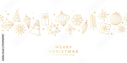 Christmas card, gold decoration border, ornament background