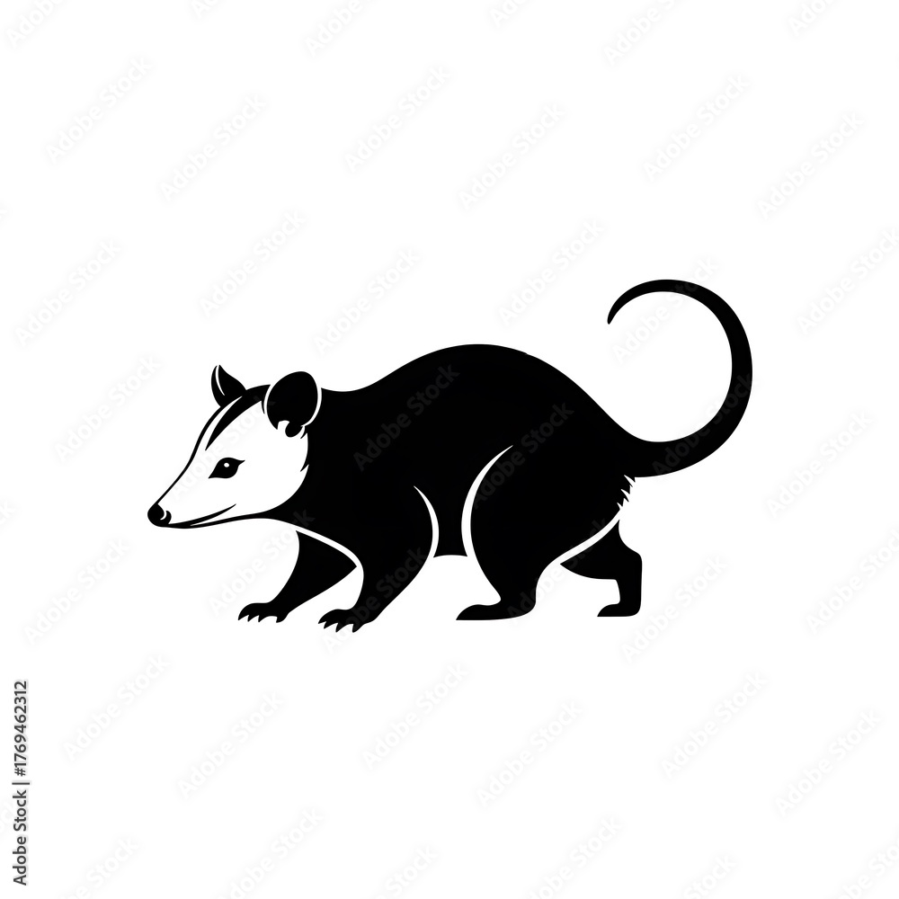 Fototapeta premium Elegant opossum silhouette for conservation designs and educational materials showcasing wildlife awareness and nocturnal nature, perfect for ecological projects
