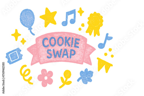 Colorful decoration for a joyful cookie swap event with festive designs and cheerful elements