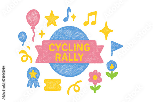 Exciting cycling rally featuring colorful decorations and vibrant activities for participants and spectators