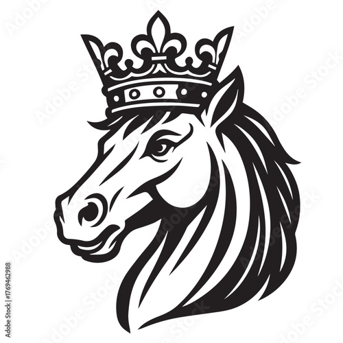 black and white horse wearing crown logo vector