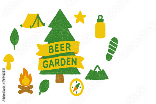 Enjoying a vibrant beer garden surrounded by nature, tents, and outdoor activities at a campsite