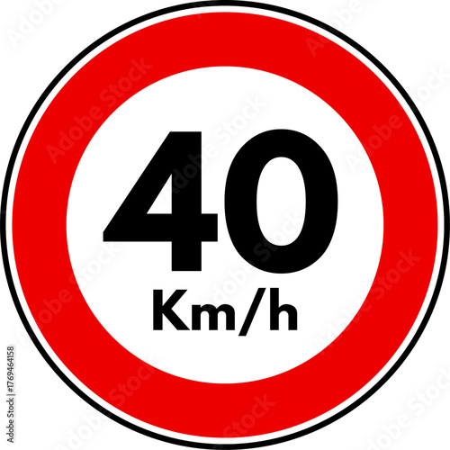Speed Limit 40 Traffic Sign, 40 Speed Limit Sign Vector
