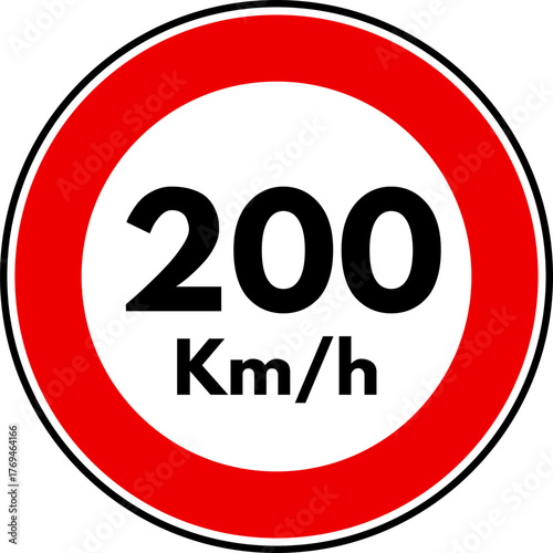 Speed Limit 200 Traffic Sign, 200 Speed Limit Sign Vector