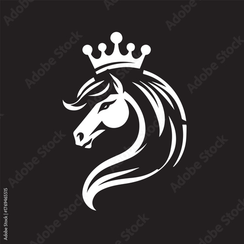 black and white horse wearing crown logo vector