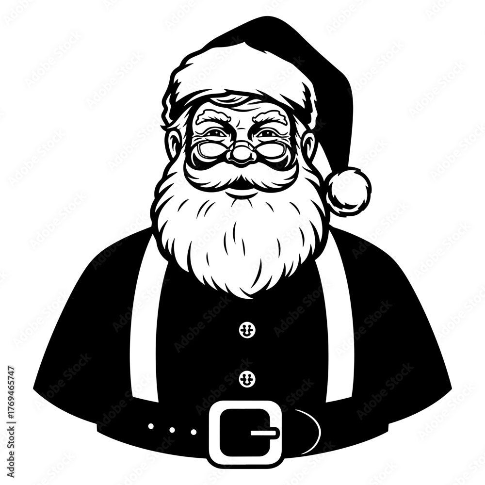 Obraz premium Cheerful Santa Claus illustration radiating holiday spirit and festive cheer, perfect for seasonal designs and Christmas promotions. Joyful, classic, and timeless!