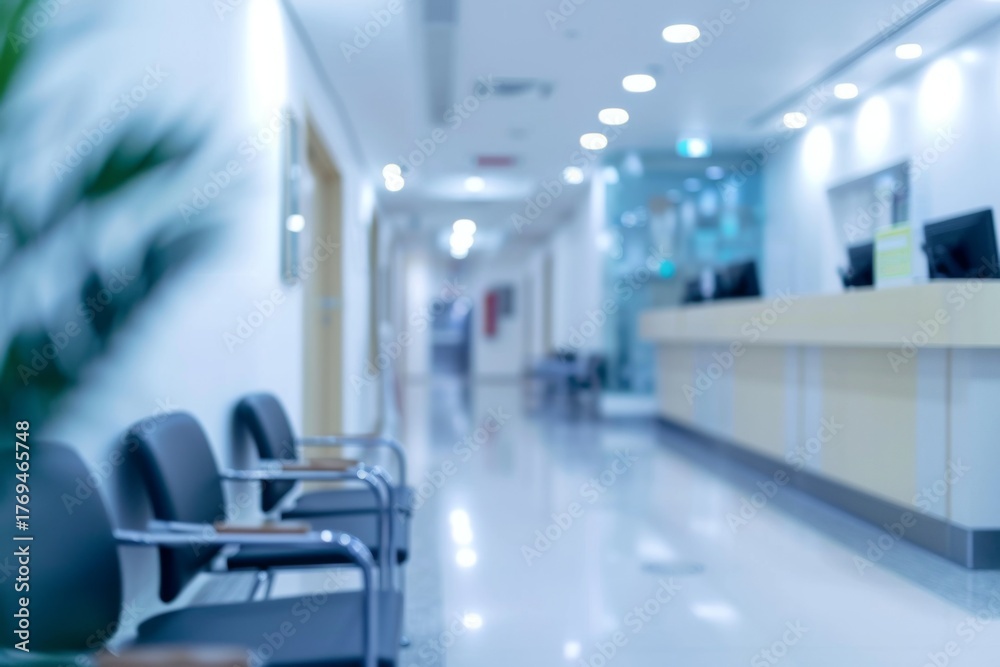 Fototapeta premium Blurred view of a modern hospital waiting area