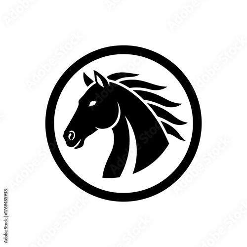 Elegant horse head emblem, bold and striking design perfect for branding, equestrian themes, or a powerful company logo, originally created as scalable vector art