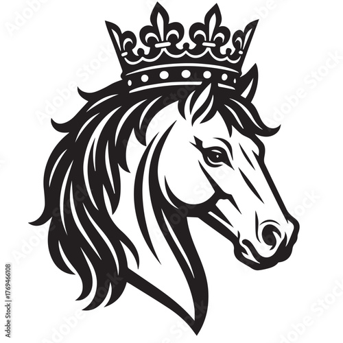 black and white horse wearing crown logo vector