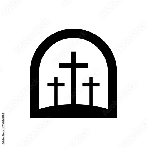 Faithful depiction of three crosses symbolizing hope, sacrifice, and redemption in a minimalist Christian art style, inspiring spiritual reflection.