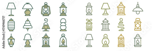 Collection of diverse lamp and lantern designs showcasing various styles and shapes in a minimalist layout