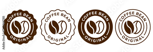 Coffee shop logo. Retro badge coffee bean and leaf branch with mountain natural icon line stamp logo vector design in vintage hipster modern style, premium coffee shop bar brand symbol icon.