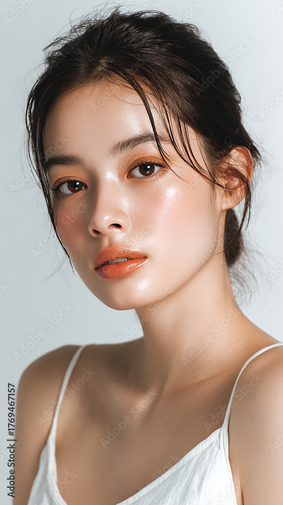 Naklejka premium 光を浴びた健康的なツヤ肌のポートレート