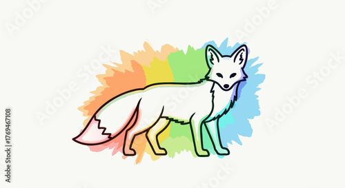 Elegant white fox illustration with striking black outline.