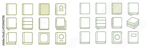Variety of notebook designs featuring different styles, sizes, and textures displayed in a grid layout