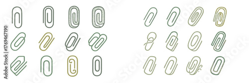 Decorative paper clips arranged in various designs on a light background for creative office supplies