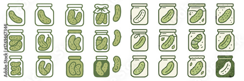 Various styles of pickles featured in colorful jar designs ideal for food lovers and culinary enthusiasts
