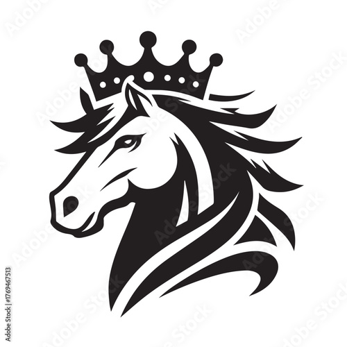 black and white horse wearing crown logo vector