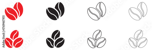 Coffee Beans Icon Signs vector set, Caffeine Logo Symbol vector, silhouette and line art