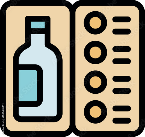 Wine bottle packaging showcasing label and detailed description, emphasizing product information and presentation
