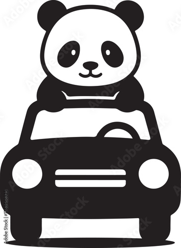 Cute baby panda driving a car silhouette vector illustration