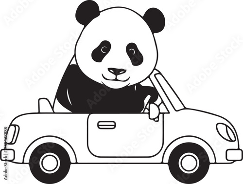 Cute baby panda driving a car silhouette vector illustration